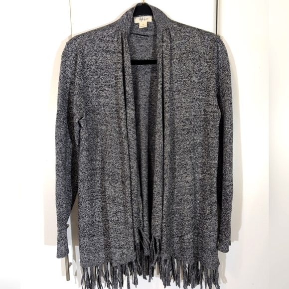 Style & Co Fringed Open-Front Sweater Cardigan Women's Size Small Grey/Black - Picture 1 of 8